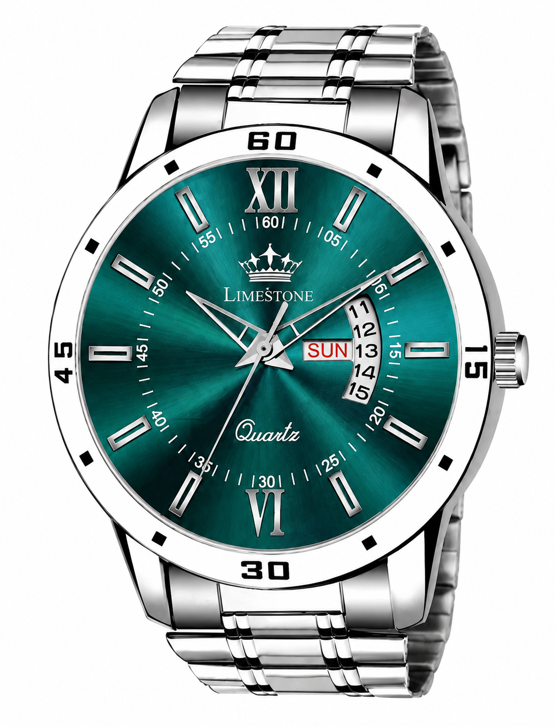LIMESTONE Men's Analog Watch — Olive Green Dial, Steel Strap, Day & Date (LS3225)