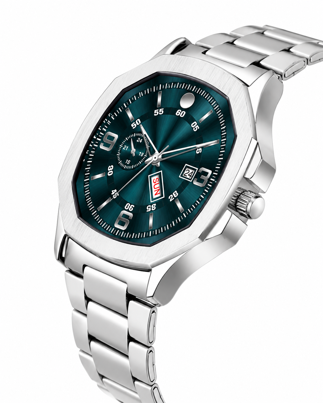Katori Square Green Dial Day & Date Steel Analog Watch for Men
