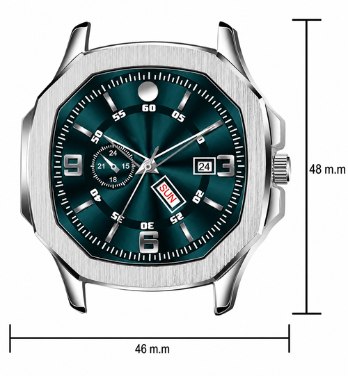 Katori Square Green Dial Day & Date Steel Analog Watch for Men