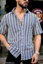Navy Crochet Shirt for Men