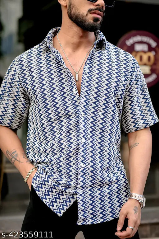 Navy Crochet Shirt for Men