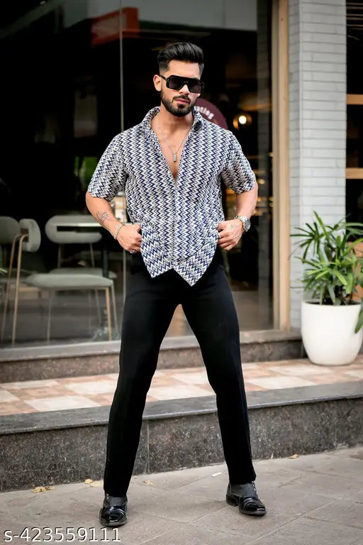 Navy Crochet Shirt for Men