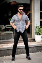 Navy Crochet Shirt for Men