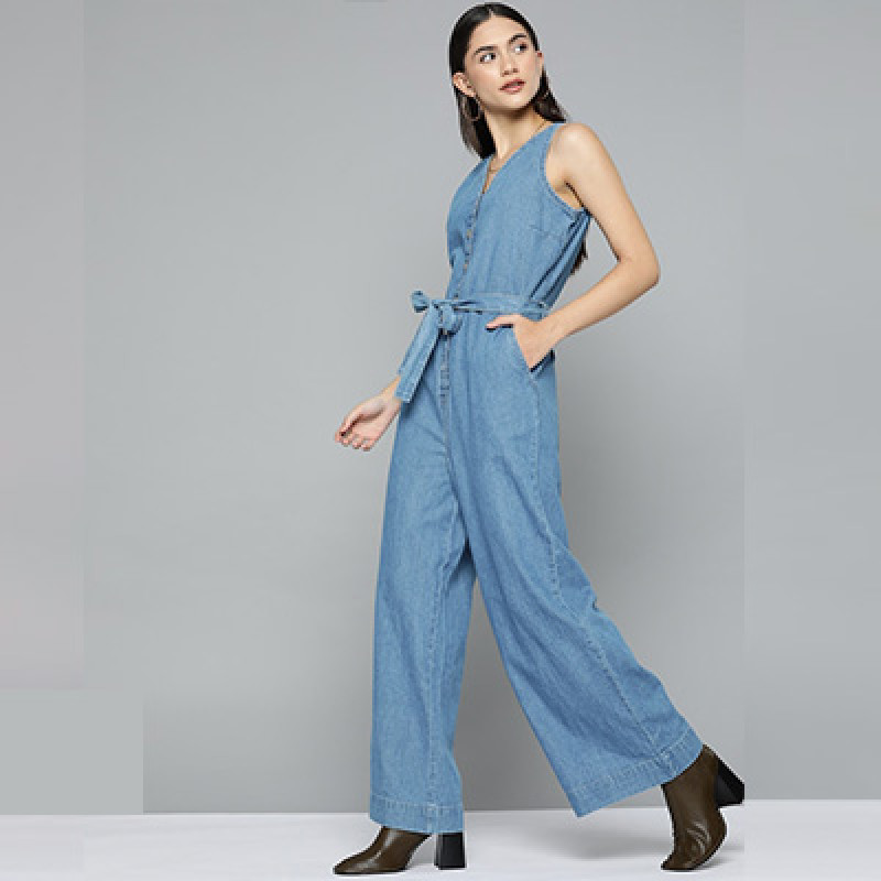 Blue Denim Pure Cotton Basic Jumpsuit