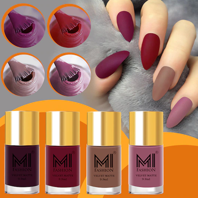 Set of 4 Velvet Matte Long Lasting Nail Polish - 9.9 ml Each