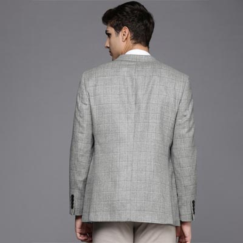 Men Grey Checked Single-Breasted Long Sleeves Formal Blazer