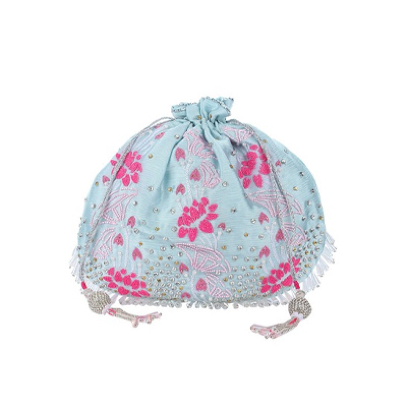 Blue & Pink Embroidered Potli Clutch