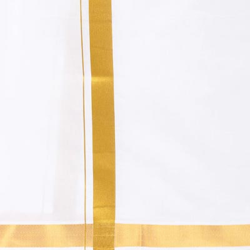 Men White Pure Cotton Single layer Dhoti with Gold Zari Border