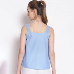 Women Blue Solid Cotton Lounge Top