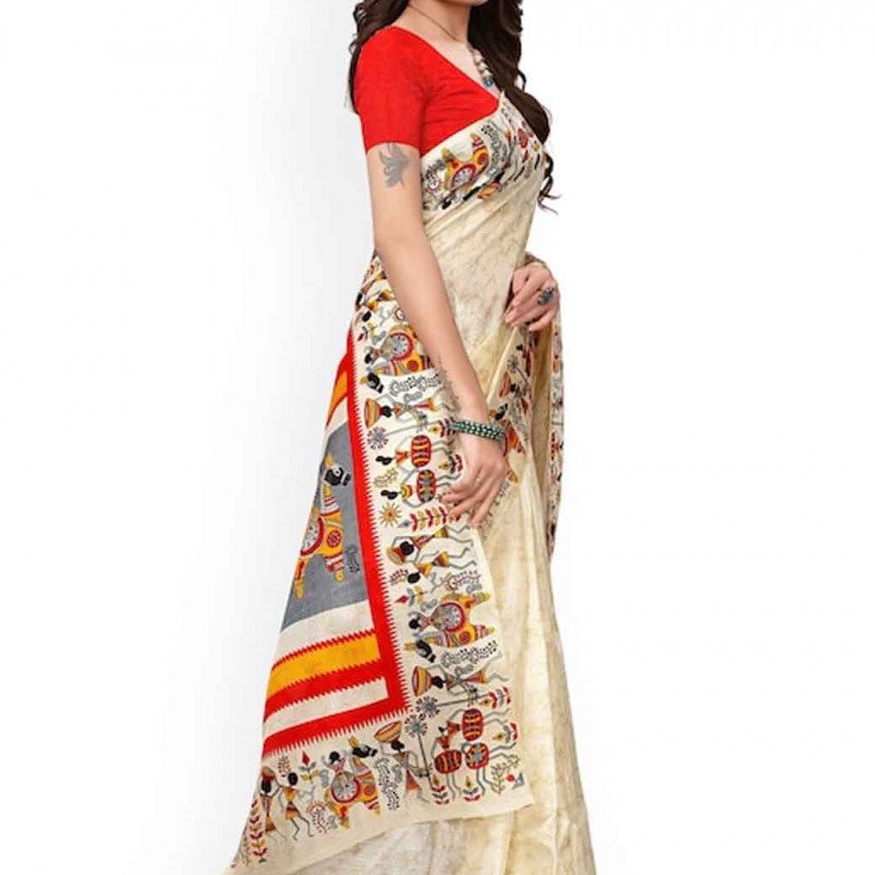 Off-White Khadi Silk Printed Khadi Saree