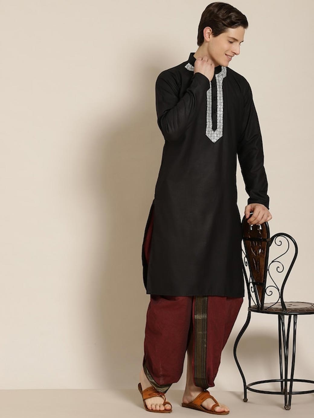 Men Burgundy Solid Cotton Dhoti Pants   Artboard 2 305 