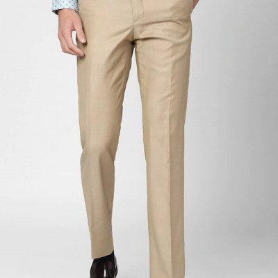 Men Khaki Mid-Rise Formal Trousers